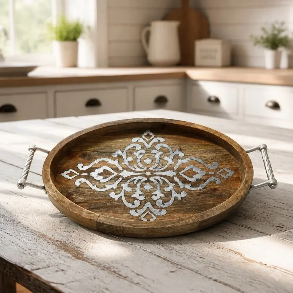 GG Collection Heritage Collection Oval Tray Featuring A Hand-Carved Metal Handle